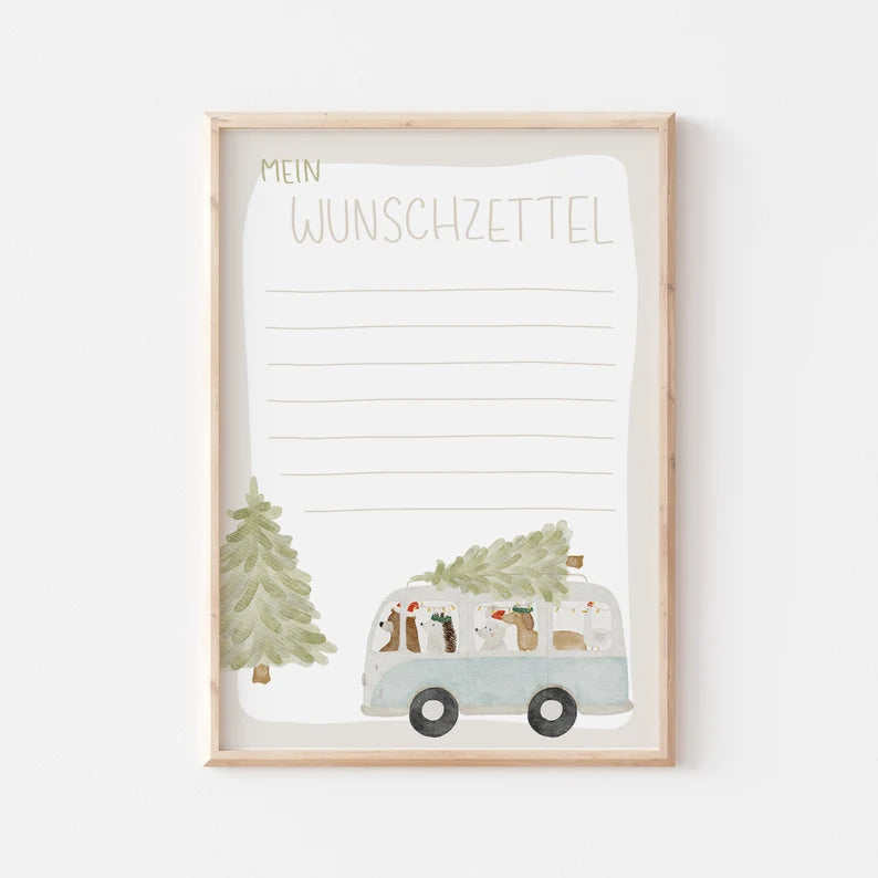 Hej Hanni Weihnachtsposter Wunschzettel Tierbus A4