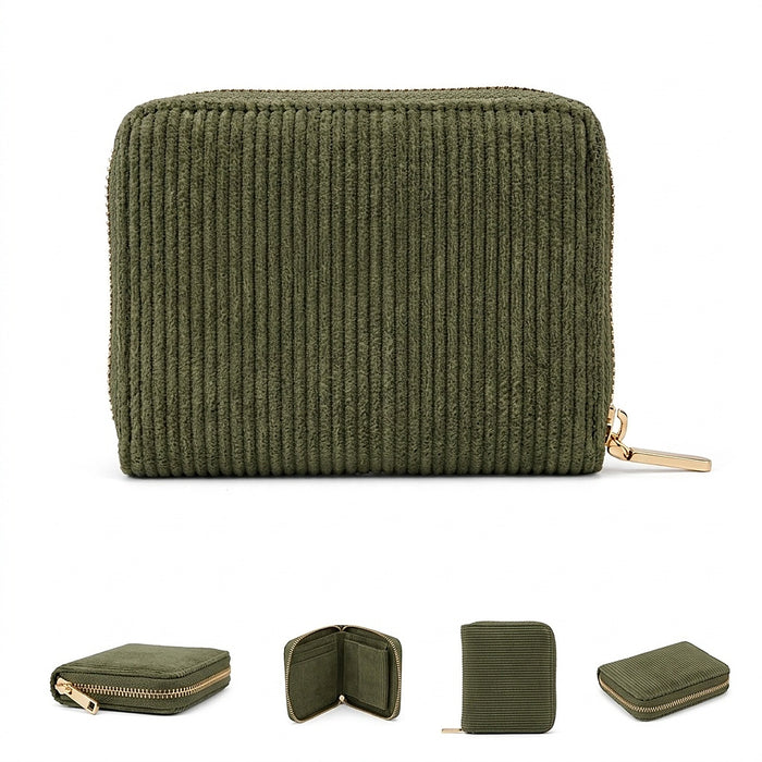 MILLYMILK® FONDO SMALL – Kleiner Cord Geldbeutel mit Reißverschluss OLIVEGRÜN