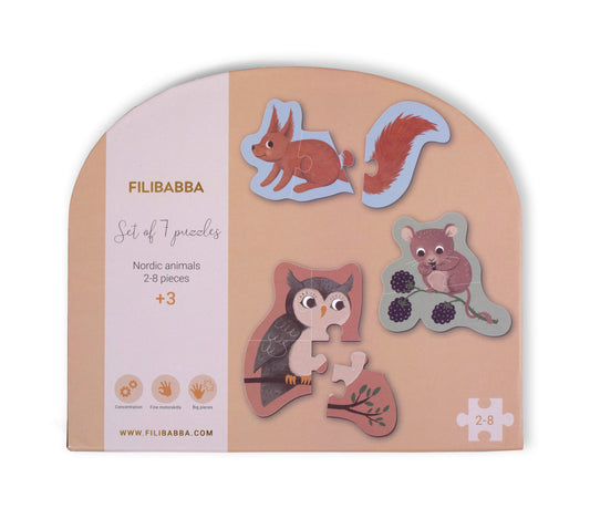 Filibabba Set mit 7 Puzzles - "Nordische Tierwelt"