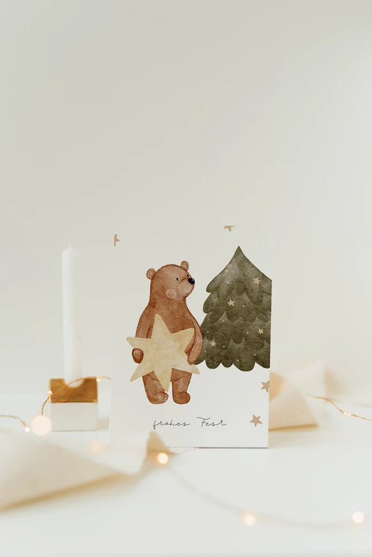 Hej Hanni Weihnachtskarte Bär Weihnachtsbaum A6