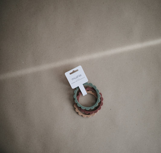 Mushie Beißring & Armband "Flower Berry / Dried Thyme / Natural" 3er Set