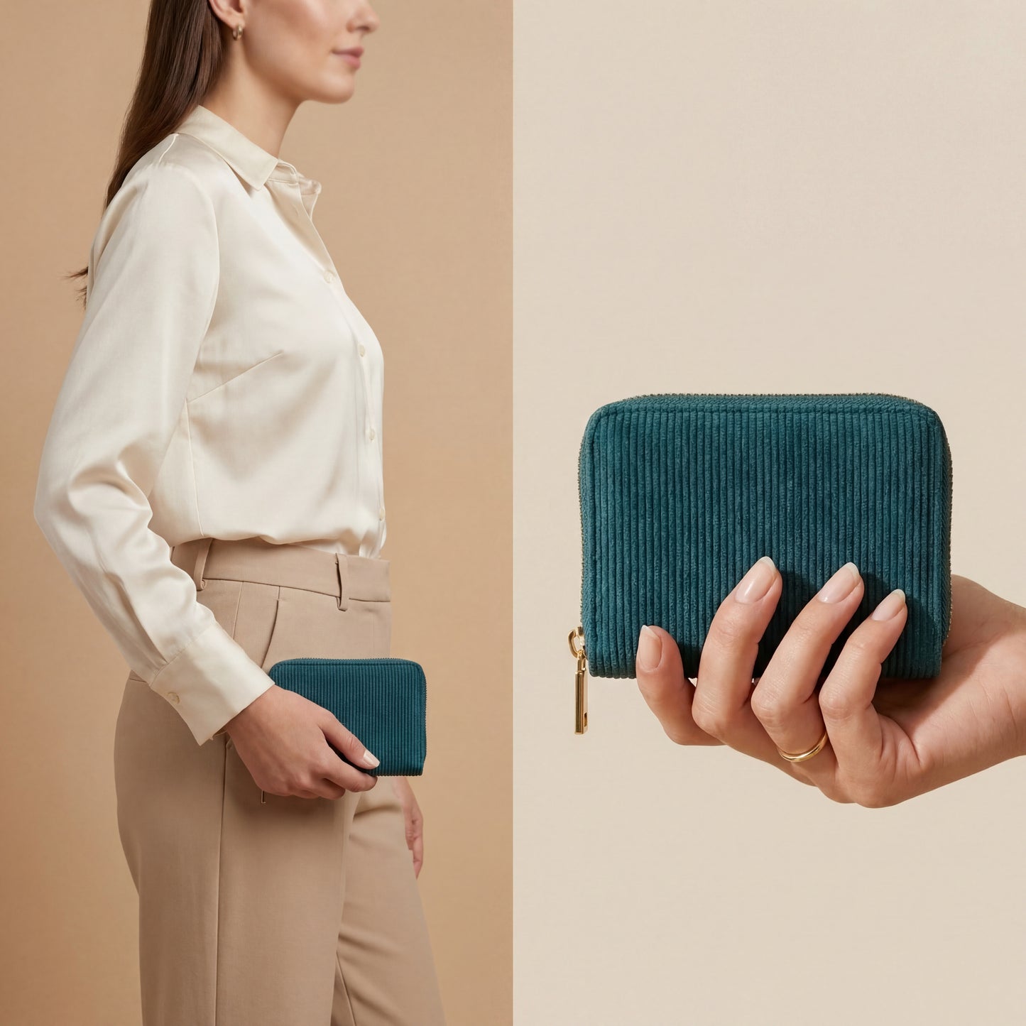 MillyMilk® Kord Geldbeutel Fondo – Formstabile Damenbörse aus Cord in Pastellfarben