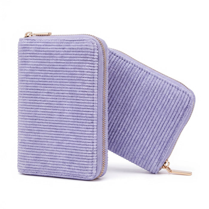 MILLYMILK® FONDO MEDIUM – Mittelgroßer Cord Geldbeutel mit Reißverschluss LAVENDEL