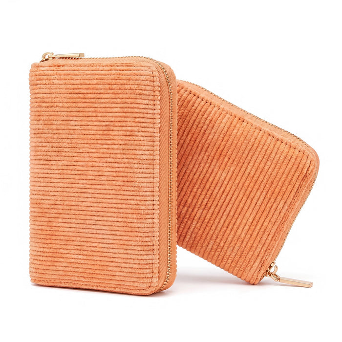 MILLYMILK® FONDO MEDIUM – Mittelgroßer Cord Geldbeutel mit Reißverschluss MANDARINE