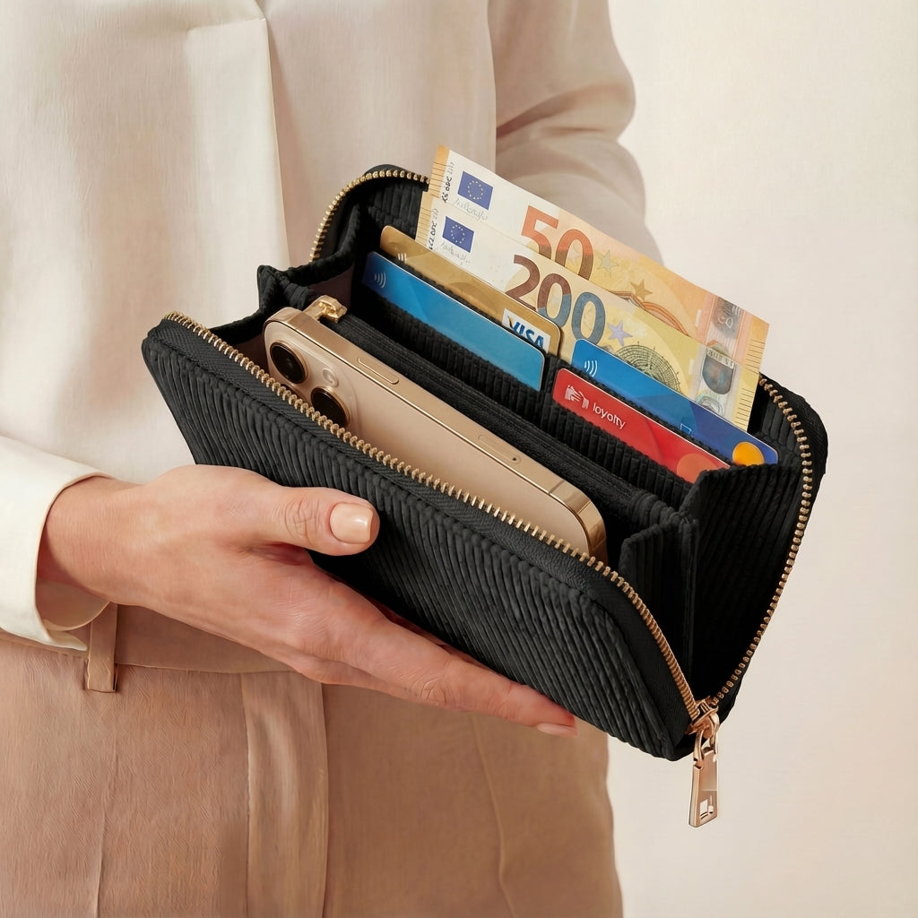 MillyMilk® FONDO LARGE – Großer Cord Geldbeutel mit Reißverschluss